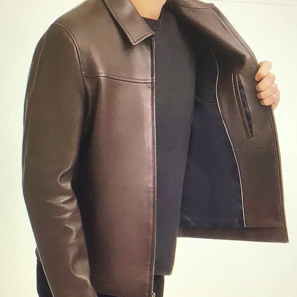 Men’s New Cole Haan Zip Leather Jacket. Java color. XL - Picture 8 of 8
